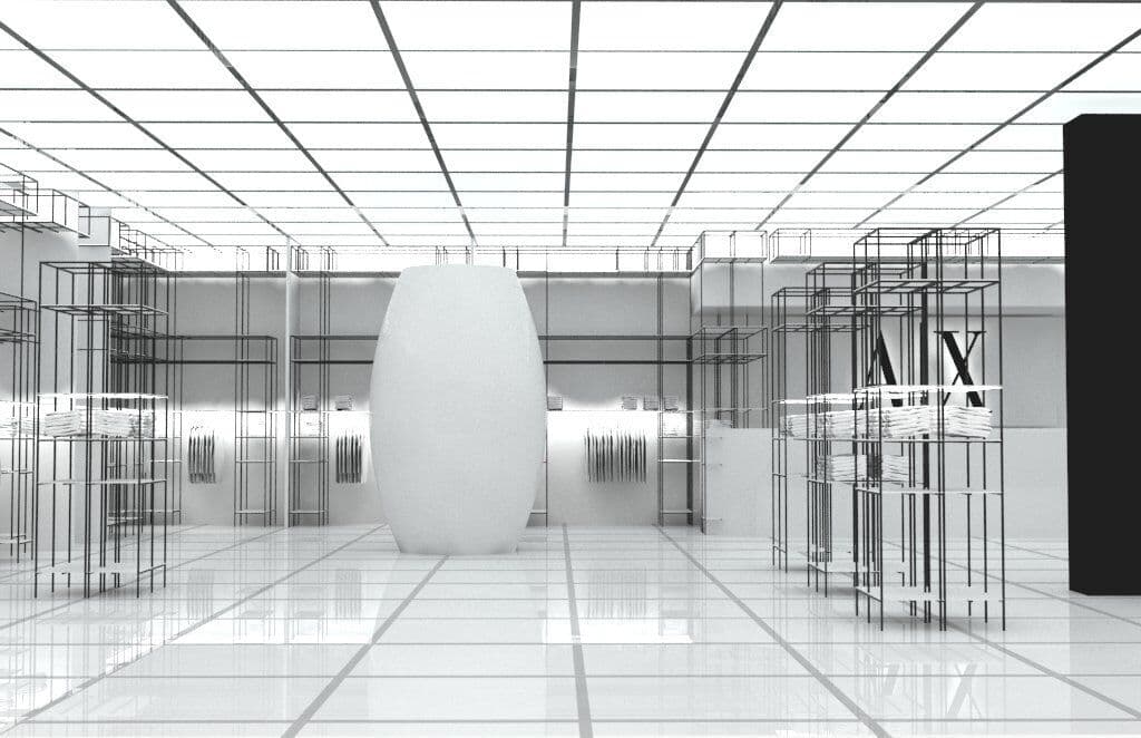 Paramus store — central atrium with sculpture