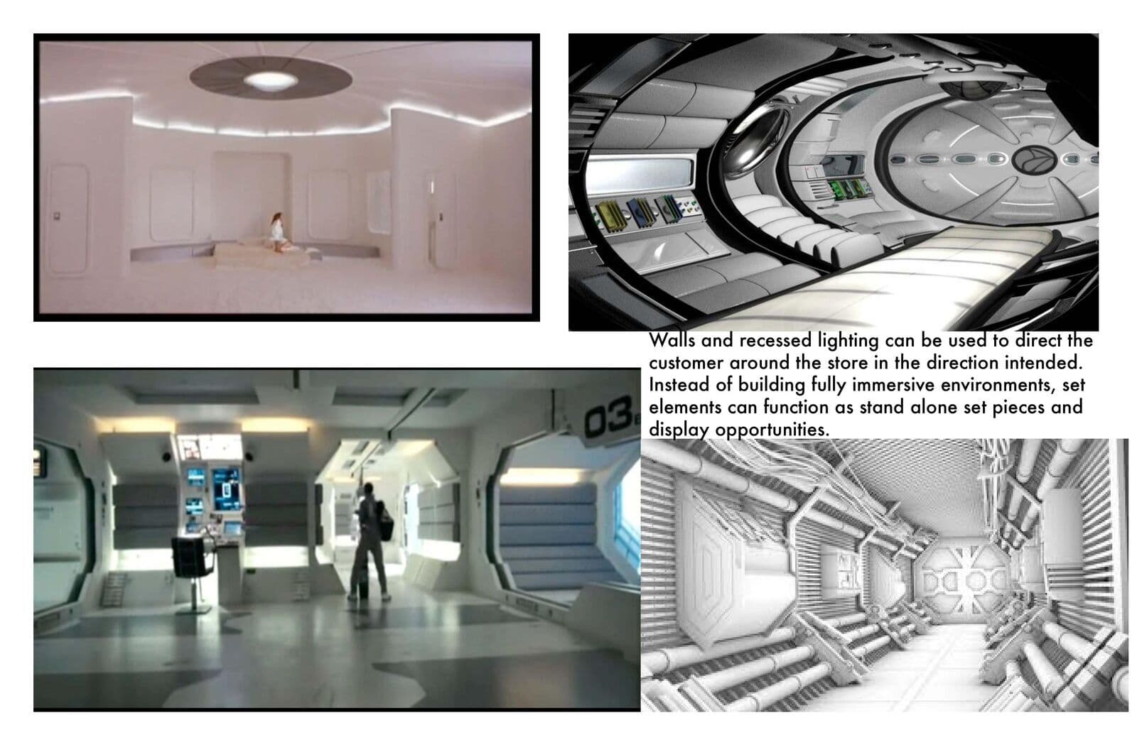 Walls and recessed lighting as wayfinding