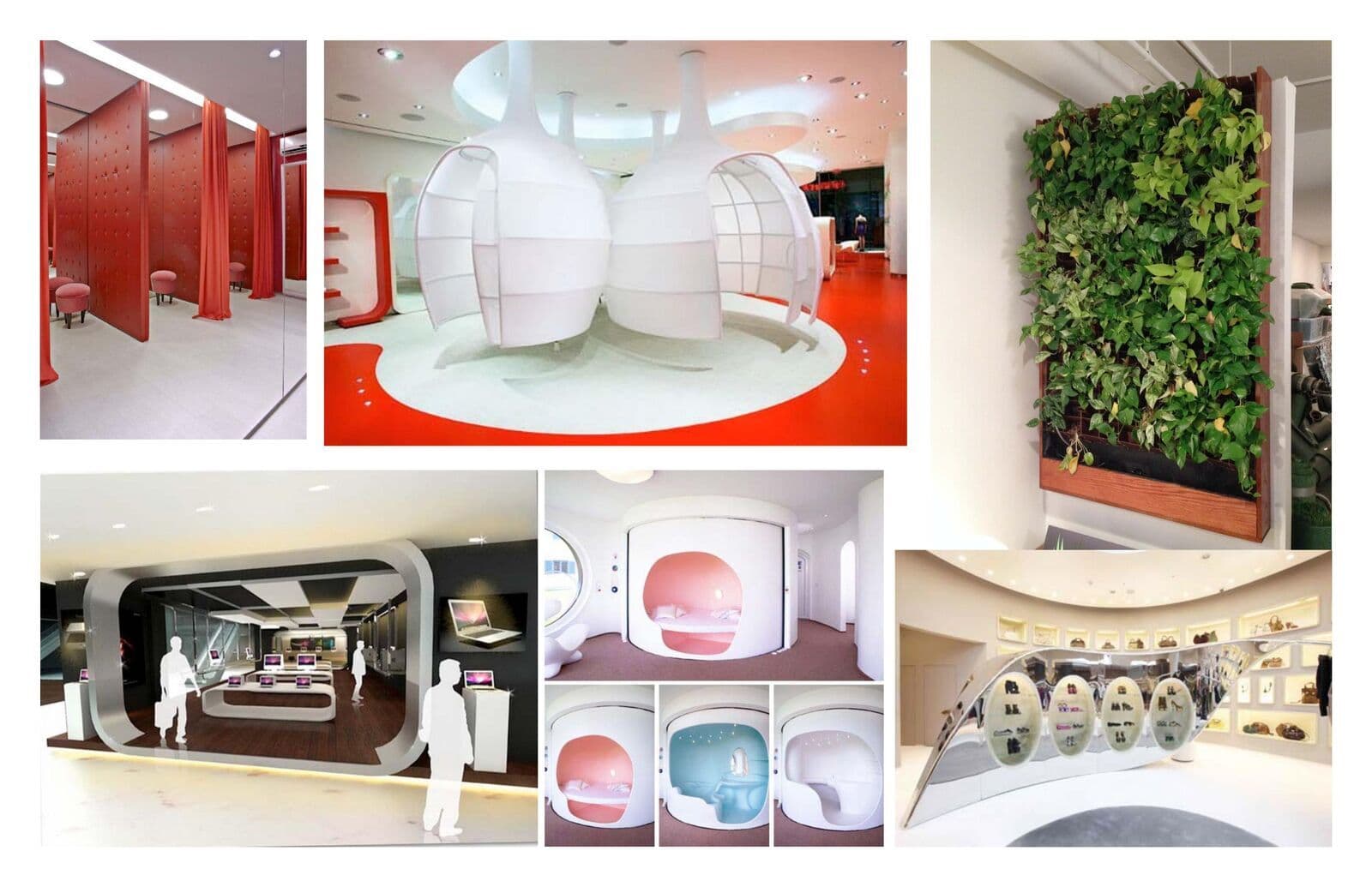 Dressing rooms, pods, living walls
