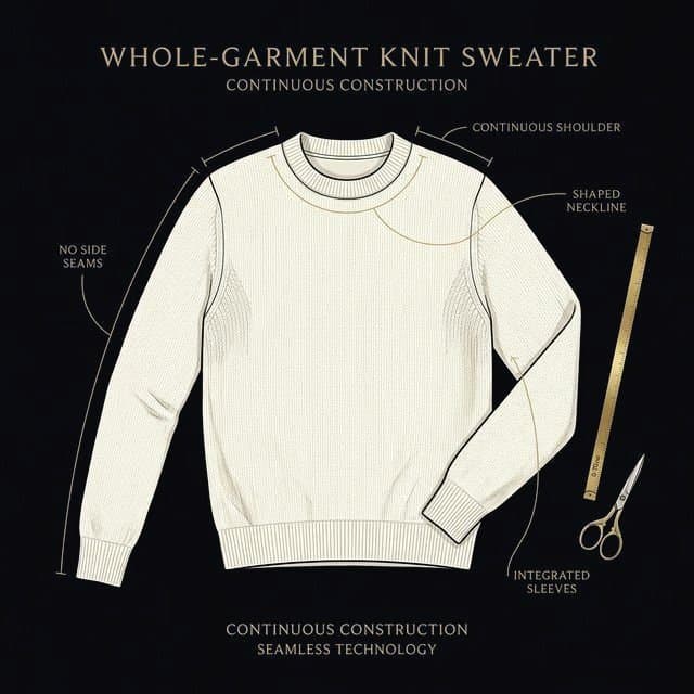 Whole-garment knit sweater — continuous construction, no side seams