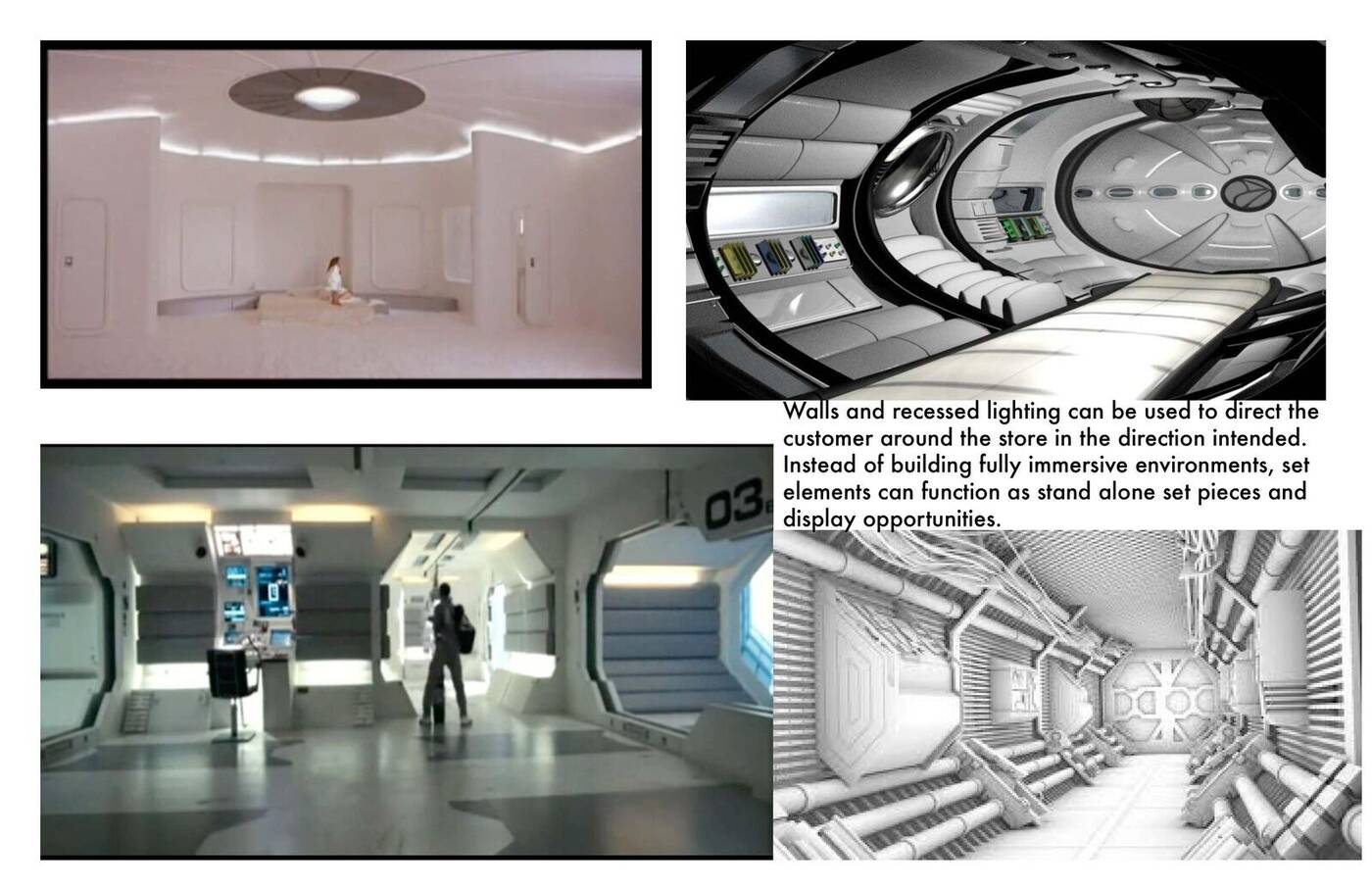Walls and recessed lighting as wayfinding