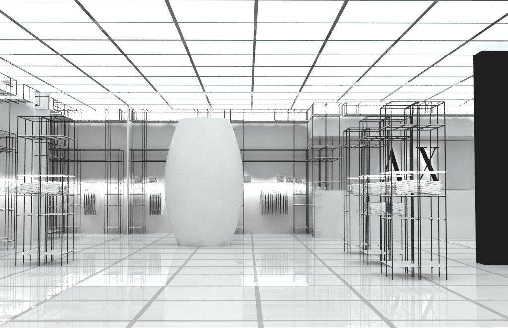 Paramus store — central atrium with sculpture