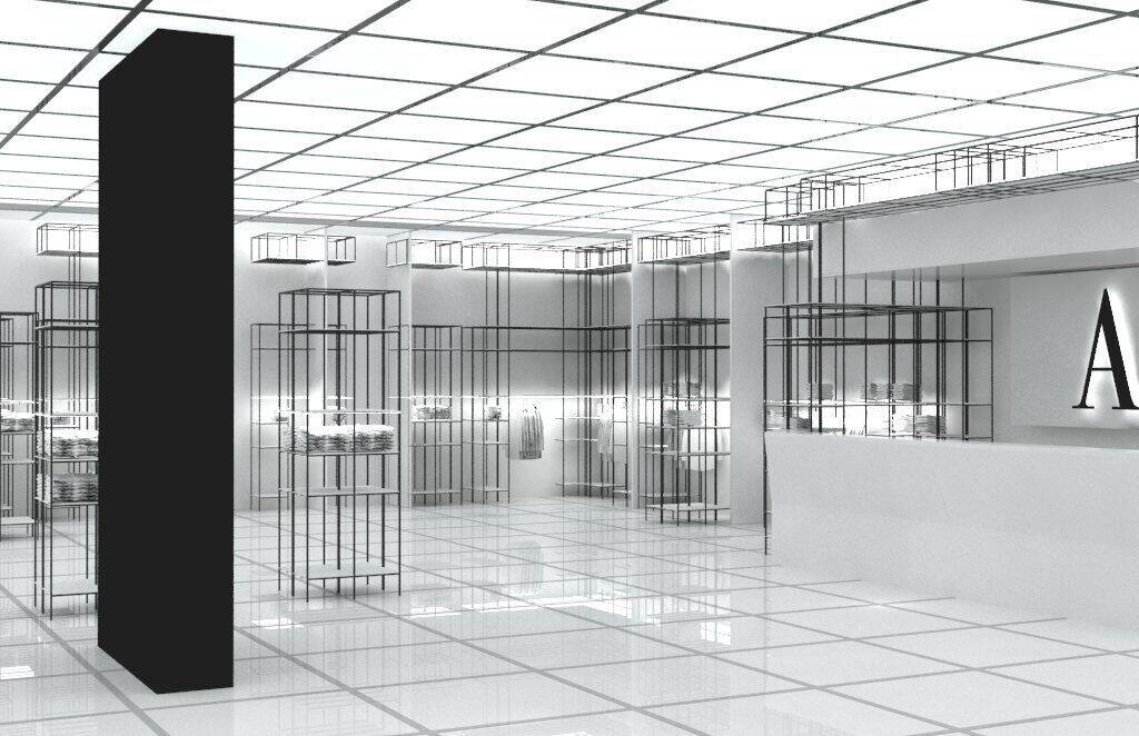 Paramus store — display grid and fixtures