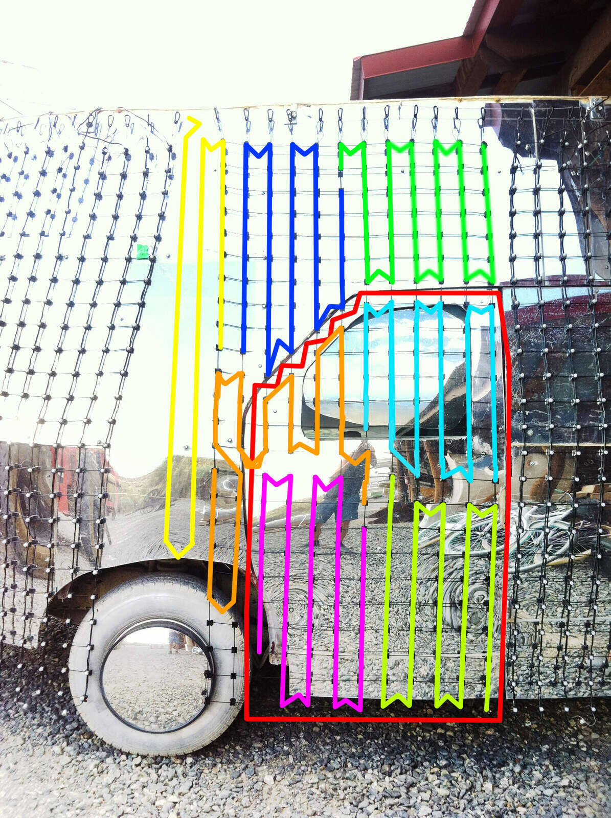 Window mapping diagram — zone layout overlaid on the vehicle