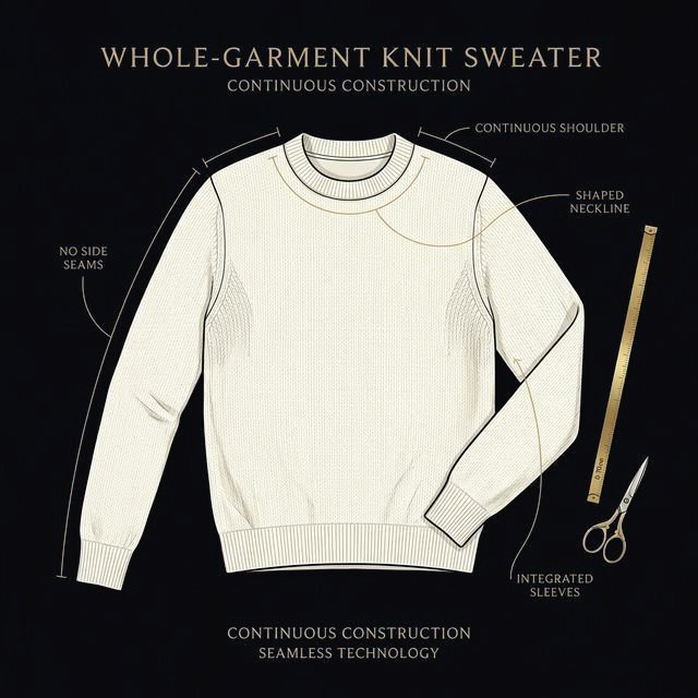 Whole-garment knit sweater — continuous construction, no side seams